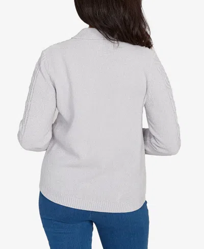 Alfred Dunner Women's Classic Zip-front Chenille Collared Cardigan Sweater In Gray