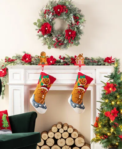 Glitzhome 21" Hooked Gingerbread Man Christmas Stocking In Multi