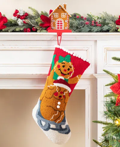 Glitzhome 21" Hooked Gingerbread Man Christmas Stocking In Multi