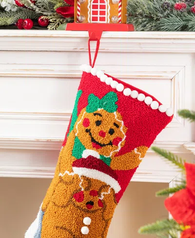 Glitzhome 21" Hooked Gingerbread Man Christmas Stocking In Multi