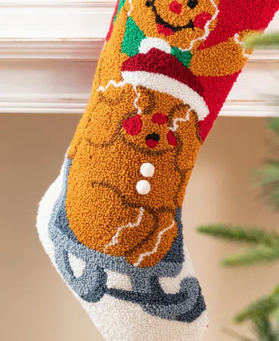 Glitzhome 21" Hooked Gingerbread Man Christmas Stocking In Multi