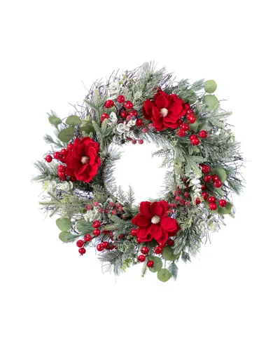 Glitzhome 24" Christmas Magnolia Berry Wreath In Multi