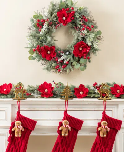 Glitzhome 24" Christmas Magnolia Berry Wreath In Multi