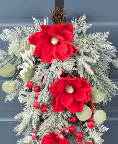 Glitzhome Christmas Magnolia Berry Teardrops, Set Of 2 In Multi