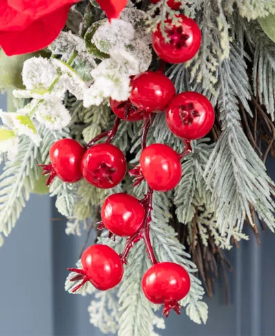 Glitzhome Christmas Magnolia Berry Teardrops, Set Of 2 In Multi