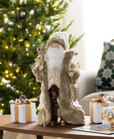 Glitzhome 18" Faux Fur Christmas Woodland Santa Figurine In Multi