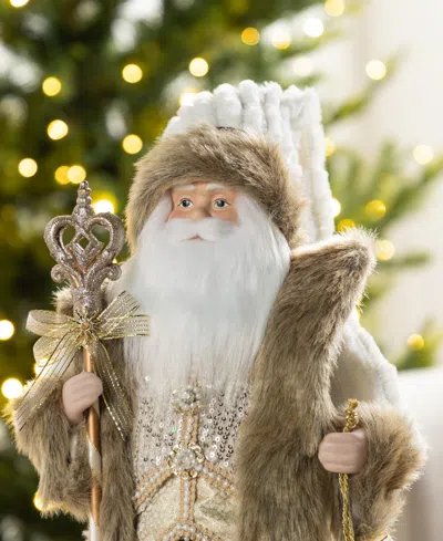 Glitzhome 18" Faux Fur Christmas Woodland Santa Figurine In Multi