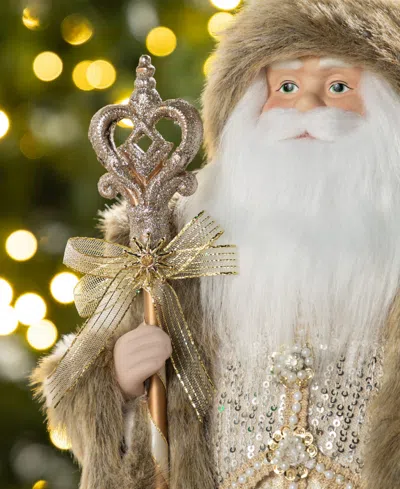 Glitzhome 18" Faux Fur Christmas Woodland Santa Figurine In Multi