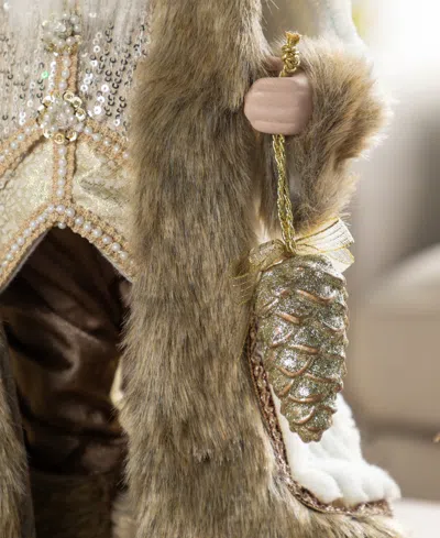 Glitzhome 18" Faux Fur Christmas Woodland Santa Figurine In Multi