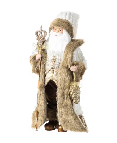 Glitzhome 18" Faux Fur Christmas Woodland Santa Figurine In Multi