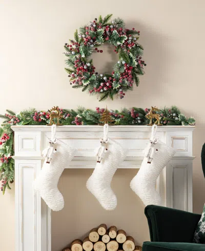 Glitzhome 21" Plush Christmas Stocking With Complimentary Reindeer Ornament In Multi