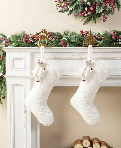 Glitzhome 21" Plush Christmas Stocking With Complimentary Reindeer Ornament In Multi