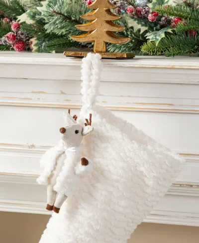 Glitzhome 21" Plush Christmas Stocking With Complimentary Reindeer Ornament In Multi