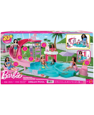 Barbie Dream Pool Playset With Slide And Bubbling Hot Tub 20 Plus Accessories Including Pet In Multi