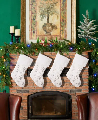 Glitzhome Plush With Snowflake Christmas Stockings, Set Of 4 In Multi