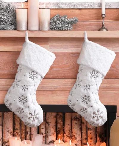 Glitzhome Plush With Snowflake Christmas Stockings, Set Of 4 In Multi