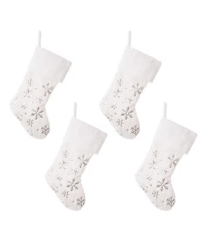 Glitzhome Plush With Snowflake Christmas Stockings, Set Of 4 In Multi