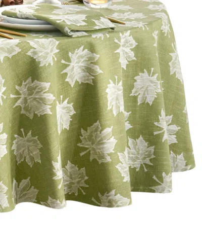 Elrene Falling Leaves Jacquard Cotton Tablecloth, 70" Round In Green