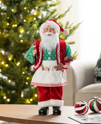 Glitzhome 18" Faux Fur Christmas Chef Santa Figurine In Multi