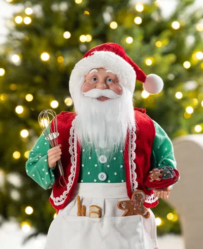 Glitzhome 18" Faux Fur Christmas Chef Santa Figurine In Multi