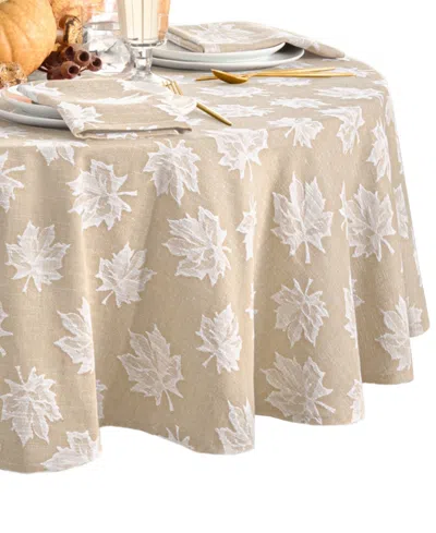Elrene Falling Leaves Jacquard Cotton Tablecloth, 60" X 84" Oval In Neutral