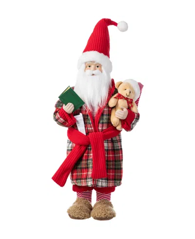 Glitzhome 18" Faux Fur Christmas Bathrobe Santa Figurine In Multi