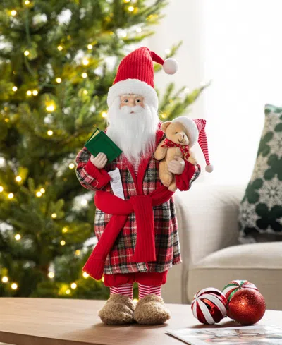 Glitzhome 18" Faux Fur Christmas Bathrobe Santa Figurine In Multi