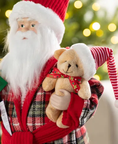 Glitzhome 18" Faux Fur Christmas Bathrobe Santa Figurine In Multi