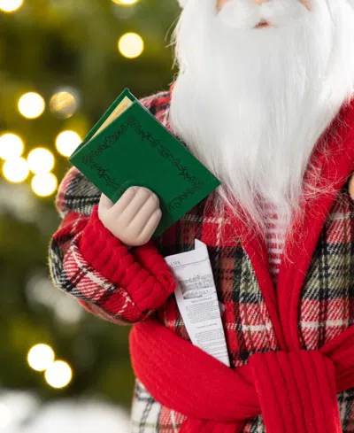 Glitzhome 18" Faux Fur Christmas Bathrobe Santa Figurine In Multi