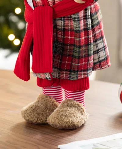 Glitzhome 18" Faux Fur Christmas Bathrobe Santa Figurine In Multi