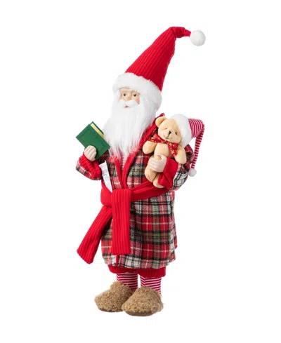 Glitzhome 18" Faux Fur Christmas Bathrobe Santa Figurine In Multi