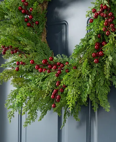 Glitzhome Christmas Greenery Dripping Cedar Wreath And Matched Garlands, Set Of 3 In Multi