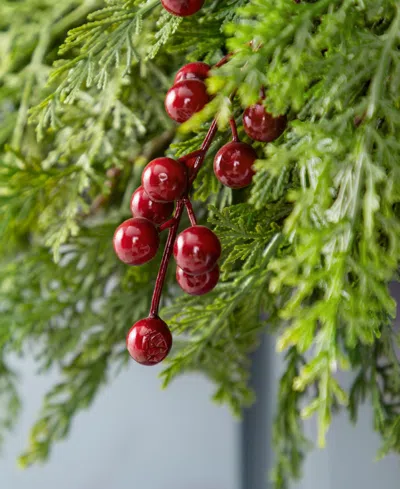 Glitzhome Christmas Greenery Dripping Cedar Wreath And Matched Garlands, Set Of 3 In Multi
