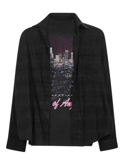 Balenciaga Layered Construction Shirt Featuring Patch Pocket In Black