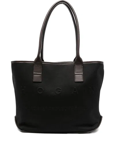 Hogan Black Script Small Tote In Black