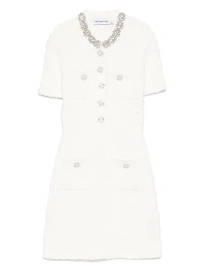 Self-portrait Embellished Button-detailed Mini Dress In Neutral