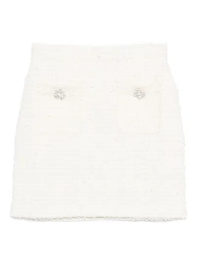 Self-portrait Midi Skirt With Decorative Buttons And Pockets In White