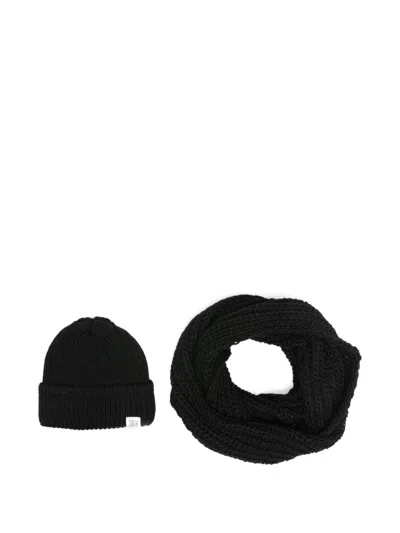 Peuterey Wool Beanie And Scarf Set In Black