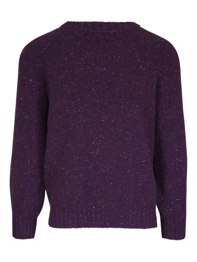 Brunello Cucinelli Crewneck Sweater With Raglan Sleeves And Speckled Pattern In Purple