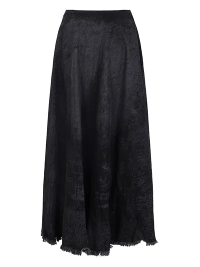 Diesel Full Skirt In Lasered Cotton-hemp Denim In Black