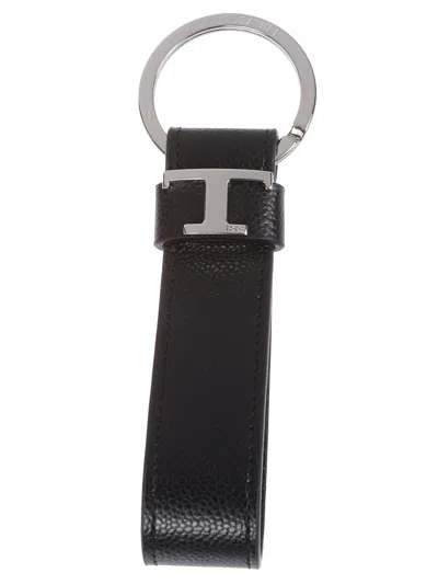Tod's Key Holders Leather Metal Ring In Black