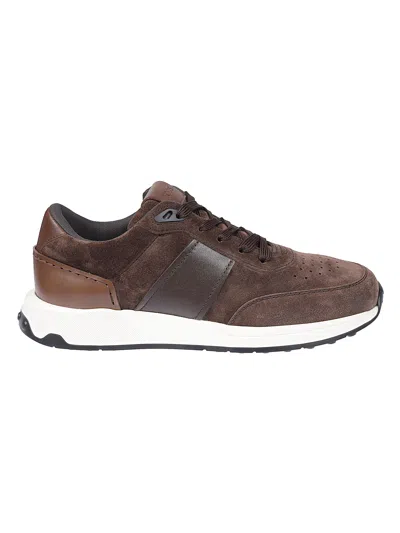 Tod's Low Top Suede Sneakers With Leather Detail In Brown