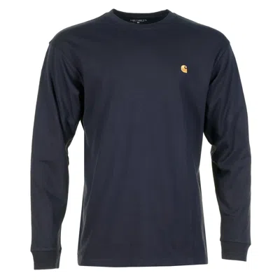 Carhartt Long Sleeve Chase T Shirt Dark Navy Gold In Black
