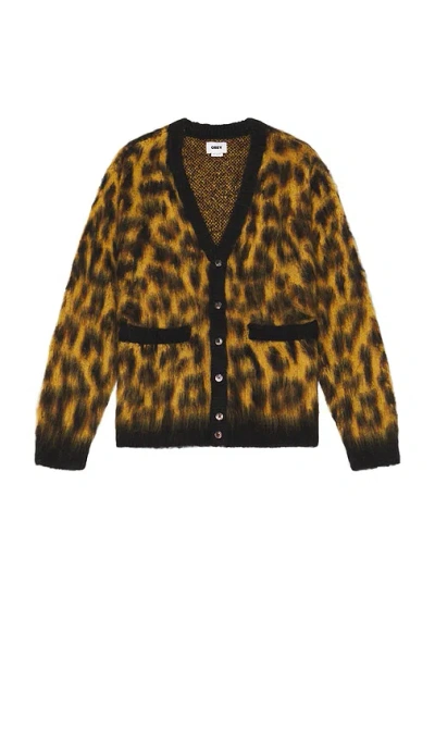 Obey Mens Patron Leopard-pattern Brushed Wool-blend Cardigan In Animal Print