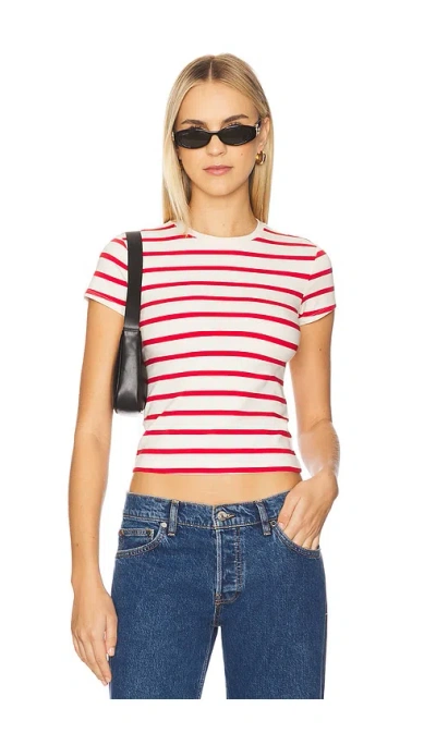 Good American Super Stretch Baby Tee In Red & White Stripe In Multi