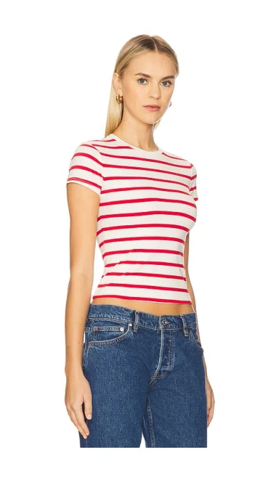 Good American Super Stretch Baby Tee In Red & White Stripe In Multi