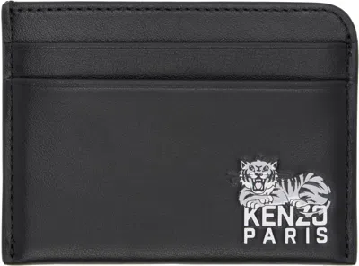 Kenzo Tiger-logo Leather Cardholder In Black