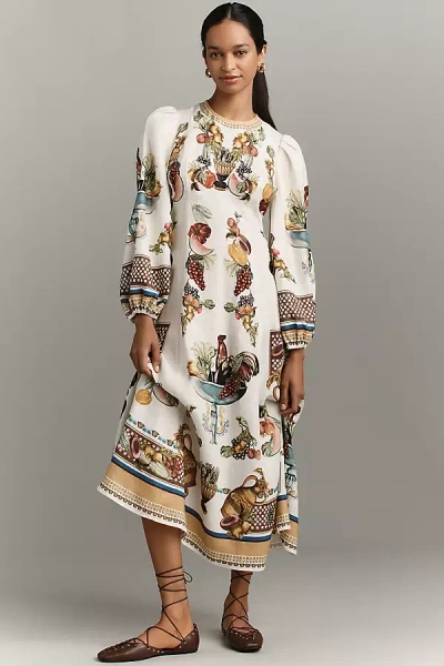 Alemais Mercado Fruit-print Puff-sleeve Midi Dress In Multi