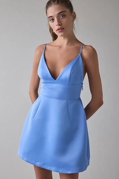 Kimchi Blue Petit Fours Fit-and-flare Satin Mini Dress In Light Blue, Women's At Urban Outfitters In Blue
