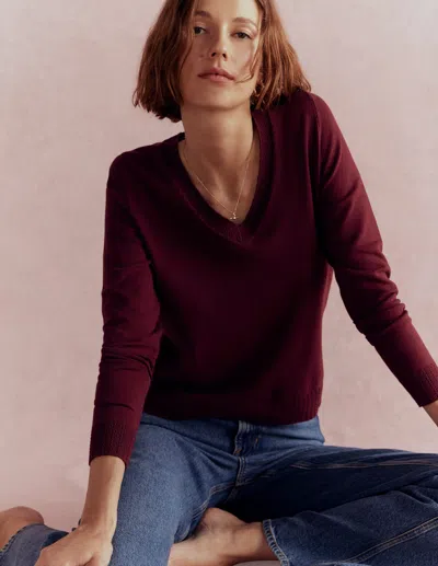 Boden Emilia Baumwollpullover Mit V-ausschnitt-dunkelviolett In Multi